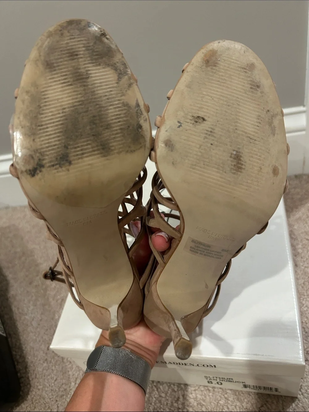 Steve Madden Tan Nubuck Cage Stiletto Sandals SIZE 8